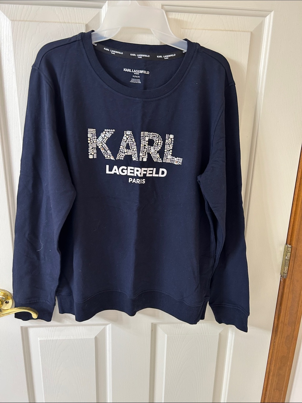 Karl Lagerfeld Navy Crewneck Sweatshirt with Embellished Logo